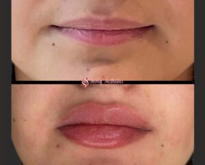 before and after results of Russian rose lip injection with Restylane filler