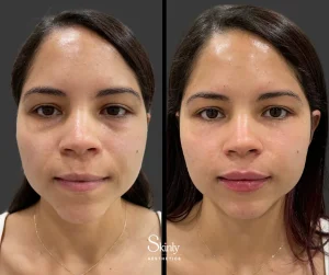 Lip filler before and after showing subtle volume enhancement