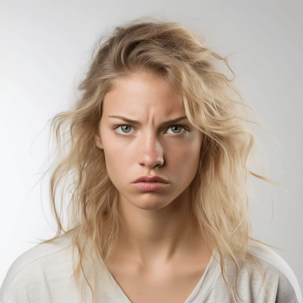 Young woman demonstrating dynamic type of wrinkles during frowning